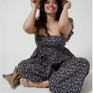 Selkie Black Jumpsuit with Pink Floral Print